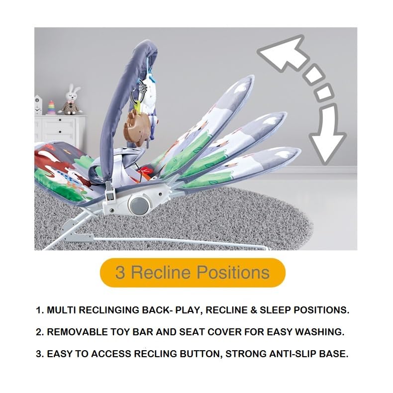 MUMMAMIA Jungle PALS Natural Bouncer with Calming Vibrations Grey - Image 3