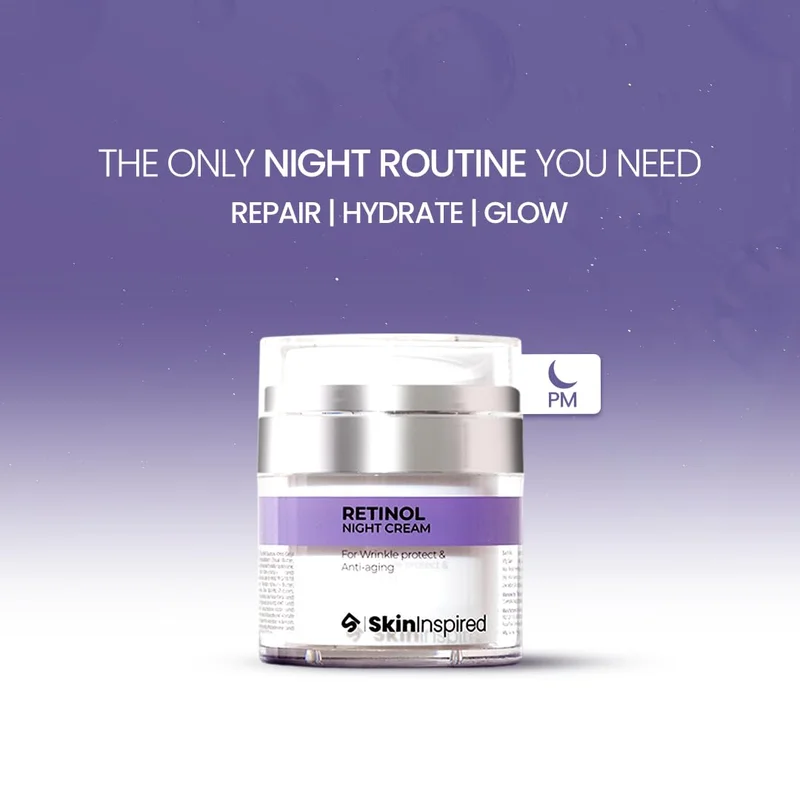 Skininspired SkinInspired Retinol Night Cream For Wrinkles & Anti-Aging | Lightweight Cream for Age Spots, Fine Lines and Wrinkles | Anti Aging Cream For Women & Men | For All Skin Types | 50 g
