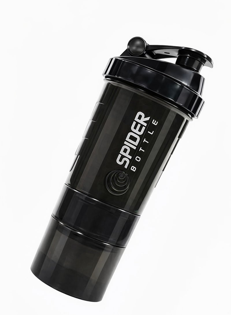 SPIDER 3-Layer Protein Shaker Bottle 500ml, Leakproof Sports Water Bottle with Storage Compartments for Protein Powder, Gym and Fitness - Image 1