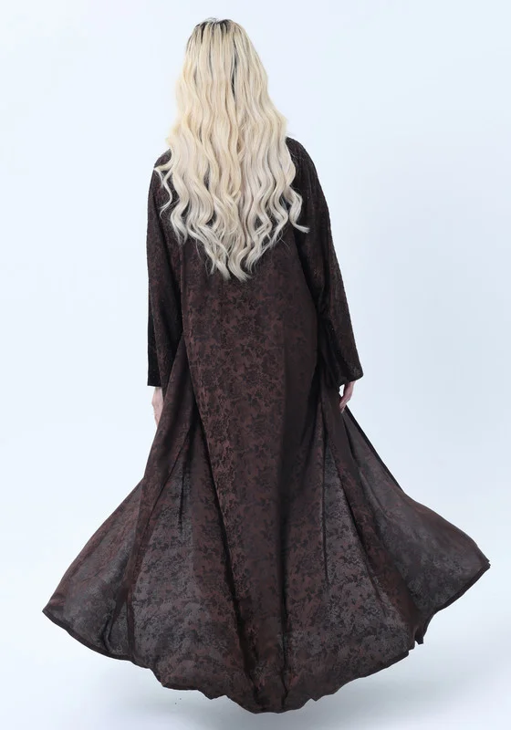 MSquare Fashion Brown Silk Floral Abaya with Rhinestones and Matching Sheila