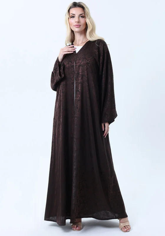 MSquare Fashion Brown Silk Floral Abaya with Rhinestones and Matching Sheila