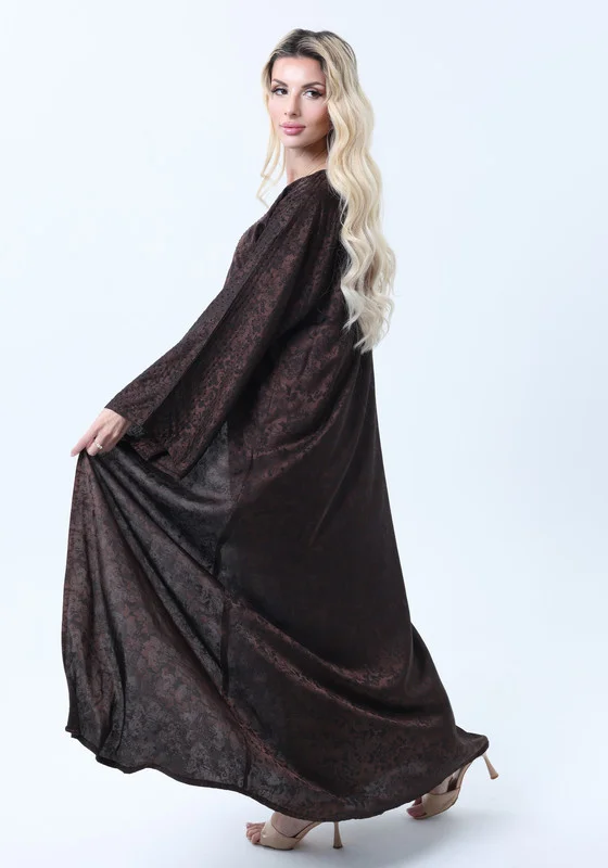 MSquare Fashion Brown Silk Floral Abaya with Rhinestones and Matching Sheila