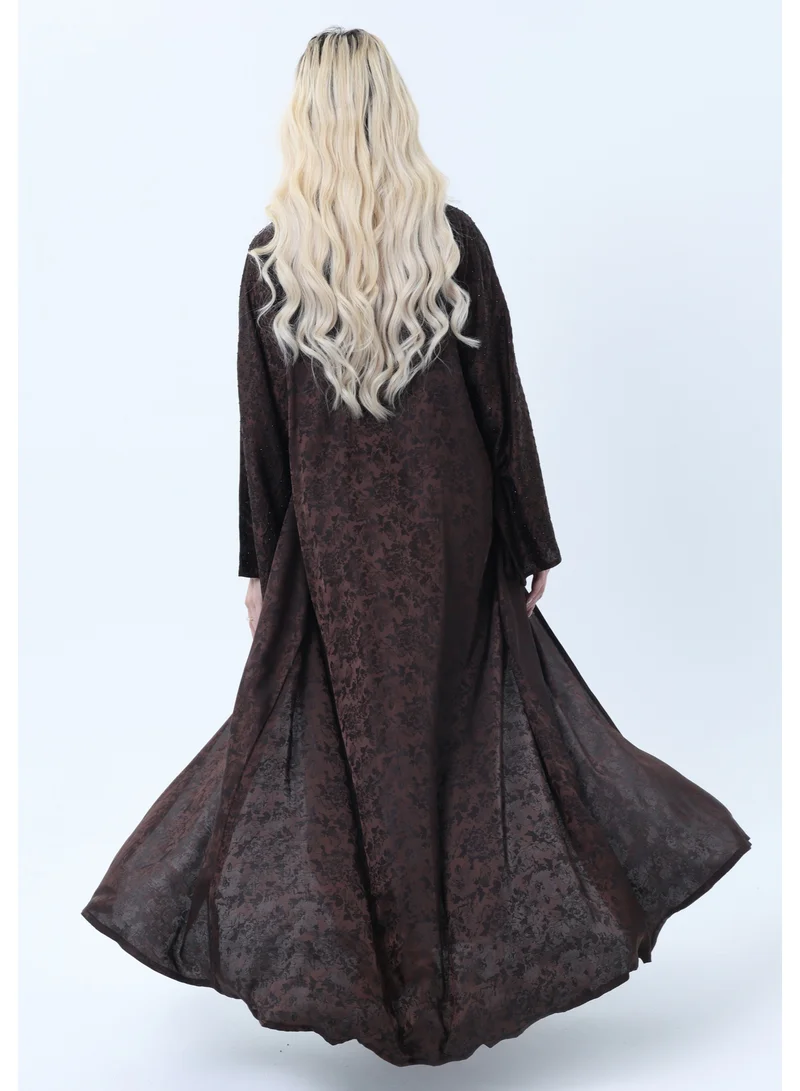 MSquare Fashion  Brown Silk Floral Abaya with Rhinestones and Matching Sheila for Women | Best Price UAE