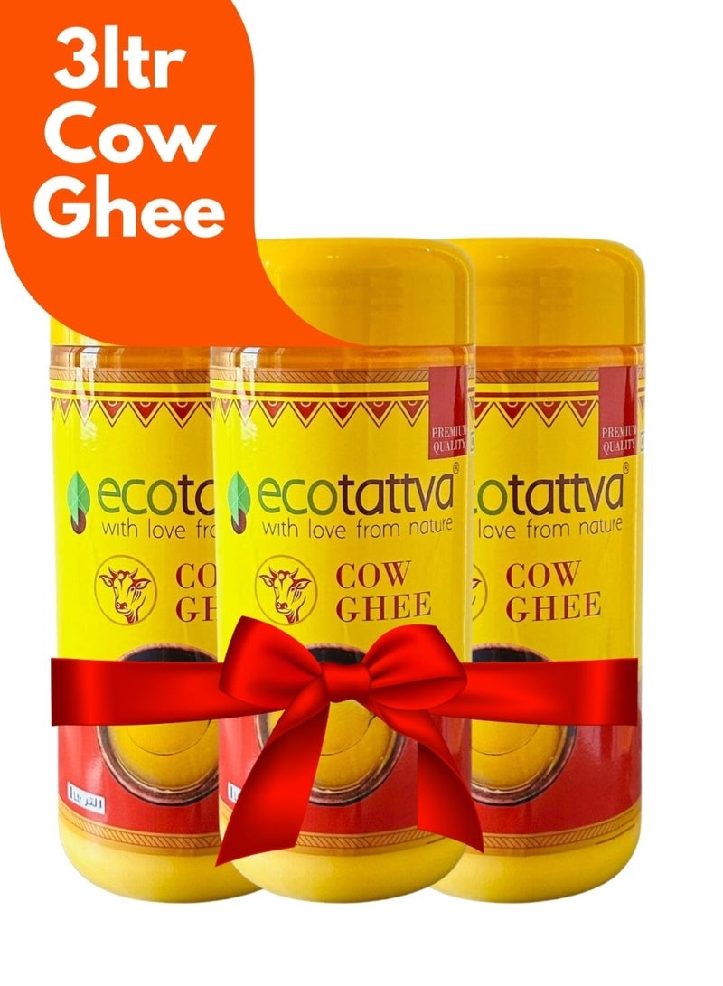 ecotattva 100% Pure & Natural Cow Ghee (3ltr = Pack of 3, Each 1ltr Bottle) - Image 1