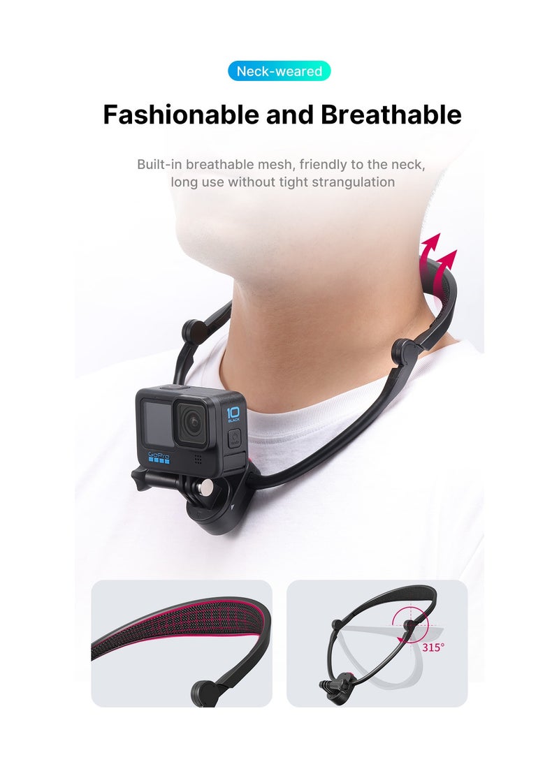 Action Camera Neck Mount Bracket for POV/VLOG, Extendable Selfie Neck Holder Mount Kit for Cycling/Travel, Compatible with GoPro MAX Hero, DJI, SJCAM, and Cell Phone (Black)  - Image 4