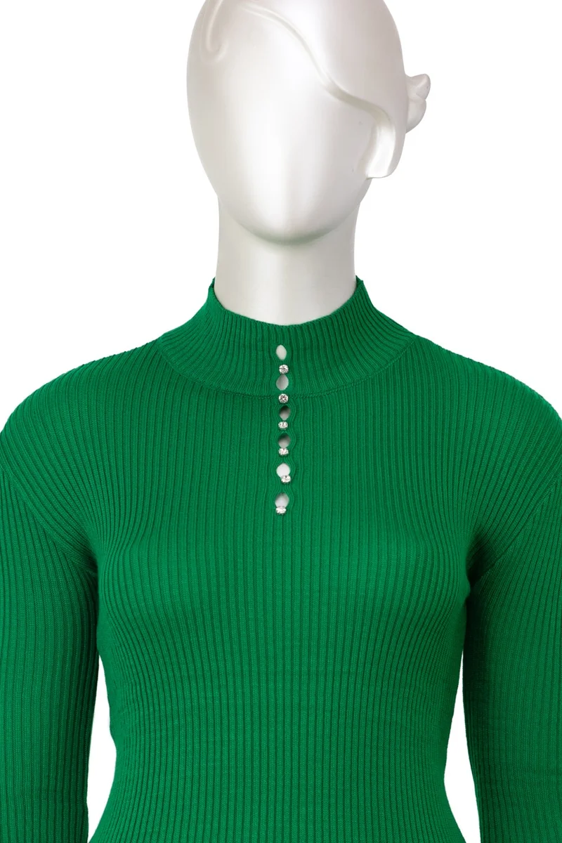 اوبلاند Women's Winter Stylish Stoned Half Collar Long Sleeve Fitted Lycra Knitted Knitwear Badi Sweater on the Chest