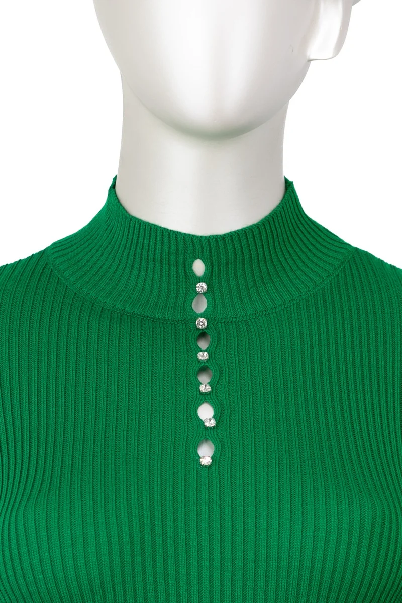 اوبلاند Women's Winter Stylish Stoned Half Collar Long Sleeve Fitted Lycra Knitted Knitwear Badi Sweater on the Chest