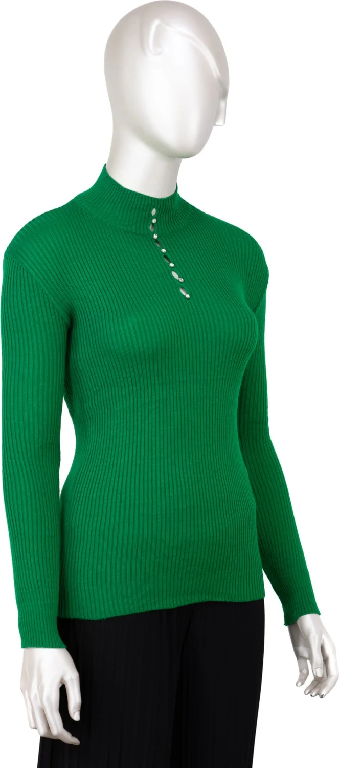 اوبلاند Women's Winter Stylish Stoned Half Collar Long Sleeve Fitted Lycra Knitted Knitwear Badi Sweater on the Chest
