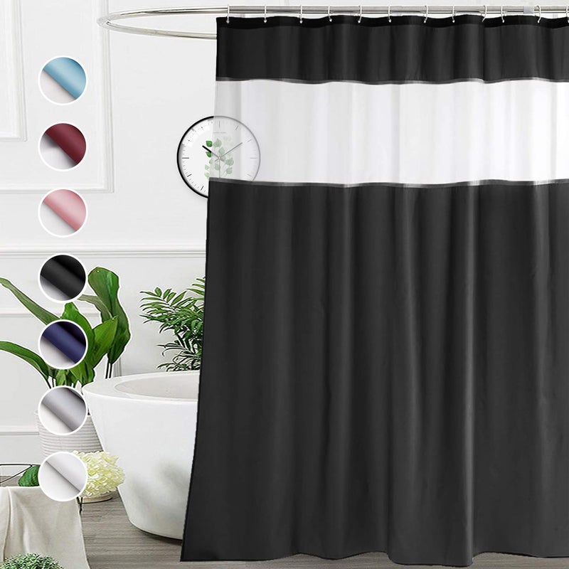 UFRIDAY Shower Curtain Grey and White 72 x 72 Inch Fabric Shower Curtain with WindowShower Curtain for Bathroom and BathtubsMachine Washable Hotel Quality Black - Image 2