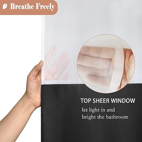 UFRIDAY Shower Curtain Grey and White 72 x 72 Inch Fabric Shower Curtain with WindowShower Curtain for Bathroom and BathtubsMachine Washable Hotel Quality Black - Image 3