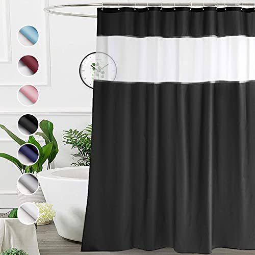 UFRIDAY Shower Curtain Grey and White 72 x 72 Inch Fabric Shower Curtain with WindowShower Curtain for Bathroom and BathtubsMachine Washable Hotel Quality Black - Image 1
