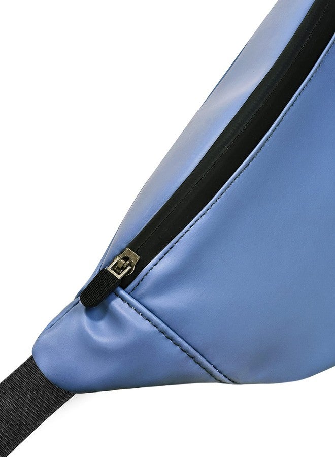 Syutm Unisex Premium Leather Waist Pack Slinger Travel Handy Hiking PU Rubber Zip Pouch Elegant Style Document Money Phone Belt Sport Bag for Men and Women Adjustable Strap (Blue) - Image 4