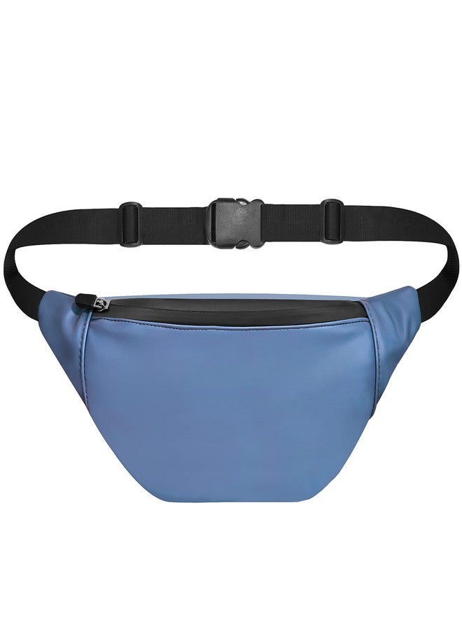 Syutm Unisex Premium Leather Waist Pack Slinger Travel Handy Hiking PU Rubber Zip Pouch Elegant Style Document Money Phone Belt Sport Bag for Men and Women Adjustable Strap (Blue) - Image 1