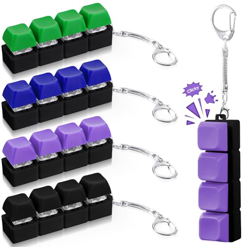 Halloscume 4 Pcs Keyboard Adult Fidget Toy Clicker Toy 4in1 Keyboard Fidget Keychain Cube Mechanical Key Button Clicker Stress Relief Gift for Office School Home to Pass The Time Solid Colors - Image 1