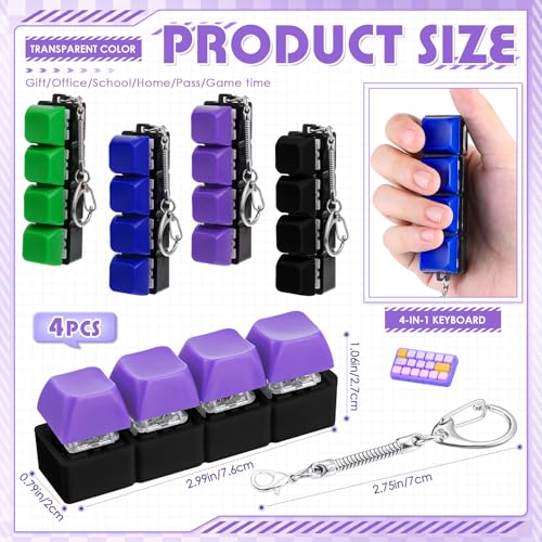 Halloscume 4 Pcs Keyboard Adult Fidget Toy Clicker Toy 4in1 Keyboard Fidget Keychain Cube Mechanical Key Button Clicker Stress Relief Gift for Office School Home to Pass The Time Solid Colors - Image 5