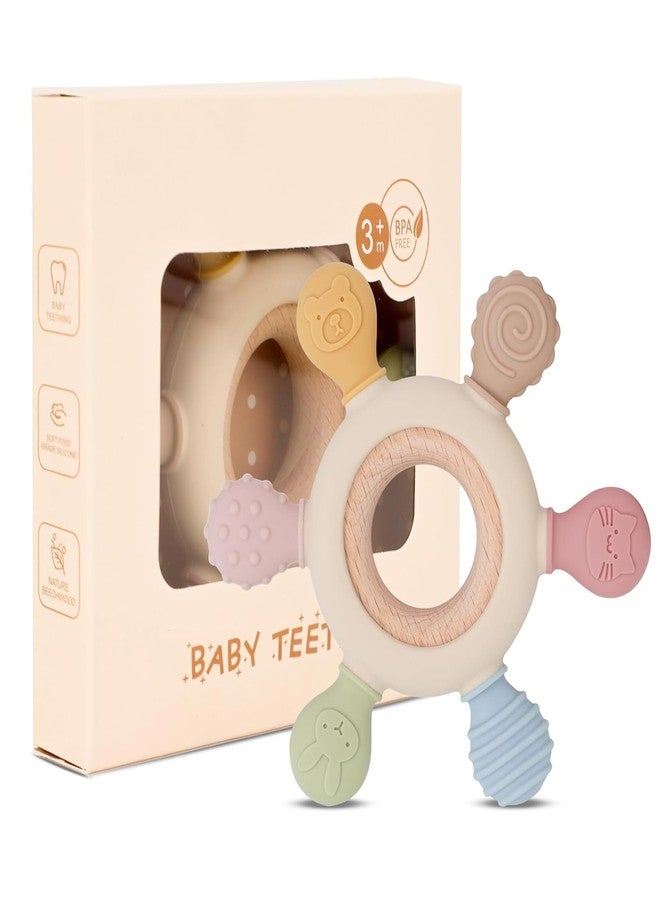 BE'BE' BURP Bebe Burp Baby Teething 3+ Months - BPA-Free Soft Silicone & Wooden Teether, Chewable Toy for Babies & Kids, Infant Rattle for Mouth & Teeth Relief (Color: Light, with Ball) - Image 1