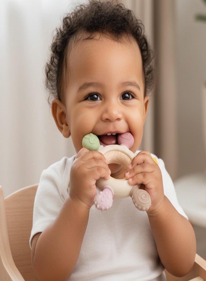 BE'BE' BURP Bebe Burp Baby Teething 3+ Months - BPA-Free Soft Silicone & Wooden Teether, Chewable Toy for Babies & Kids, Infant Rattle for Mouth & Teeth Relief (Color: Light, with Ball) - Image 5