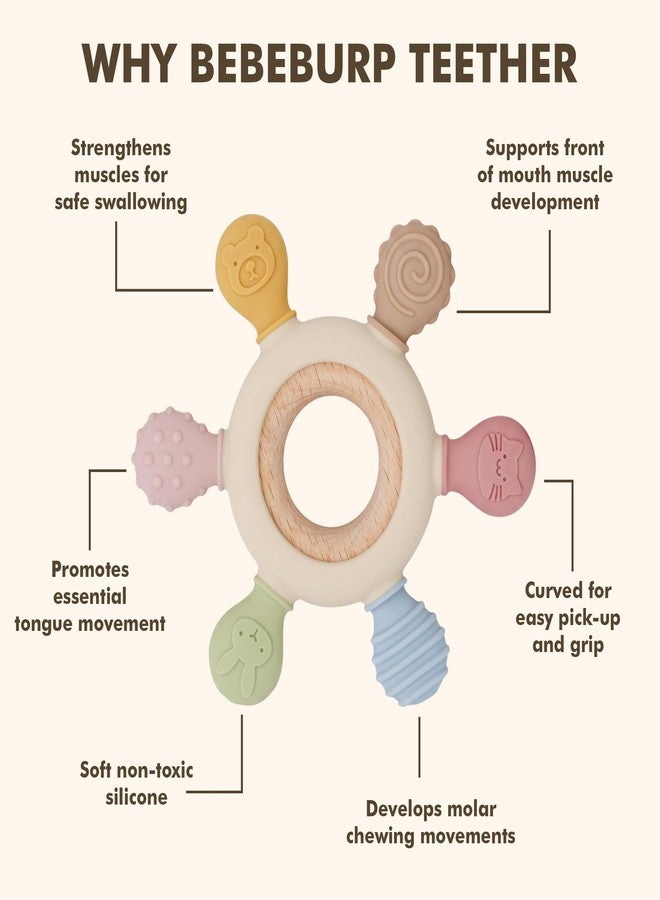 BE'BE' BURP Bebe Burp Baby Teething 3+ Months - BPA-Free Soft Silicone & Wooden Teether, Chewable Toy for Babies & Kids, Infant Rattle for Mouth & Teeth Relief (Color: Light, with Ball) - Image 2