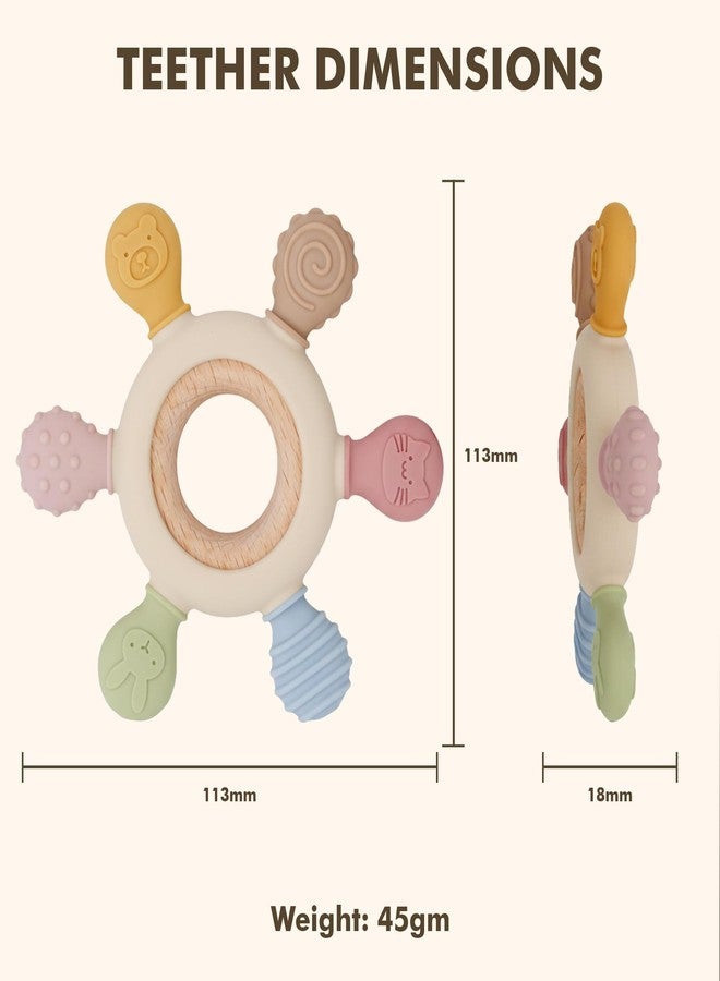 BE'BE' BURP Bebe Burp Baby Teething 3+ Months - BPA-Free Soft Silicone & Wooden Teether, Chewable Toy for Babies & Kids, Infant Rattle for Mouth & Teeth Relief (Color: Light, with Ball) - Image 3