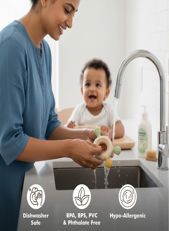 BE'BE' BURP Bebe Burp Baby Teething 3+ Months - BPA-Free Soft Silicone & Wooden Teether, Chewable Toy for Babies & Kids, Infant Rattle for Mouth & Teeth Relief (Color: Light, with Ball) - Image 4