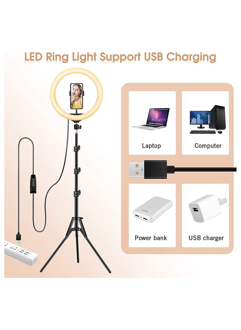 10 inch Ring Light with Floor Tripod and Desk Stand for LED Circle Light with Phone Holder, for Photo Selfie, Video Recording - Image 1