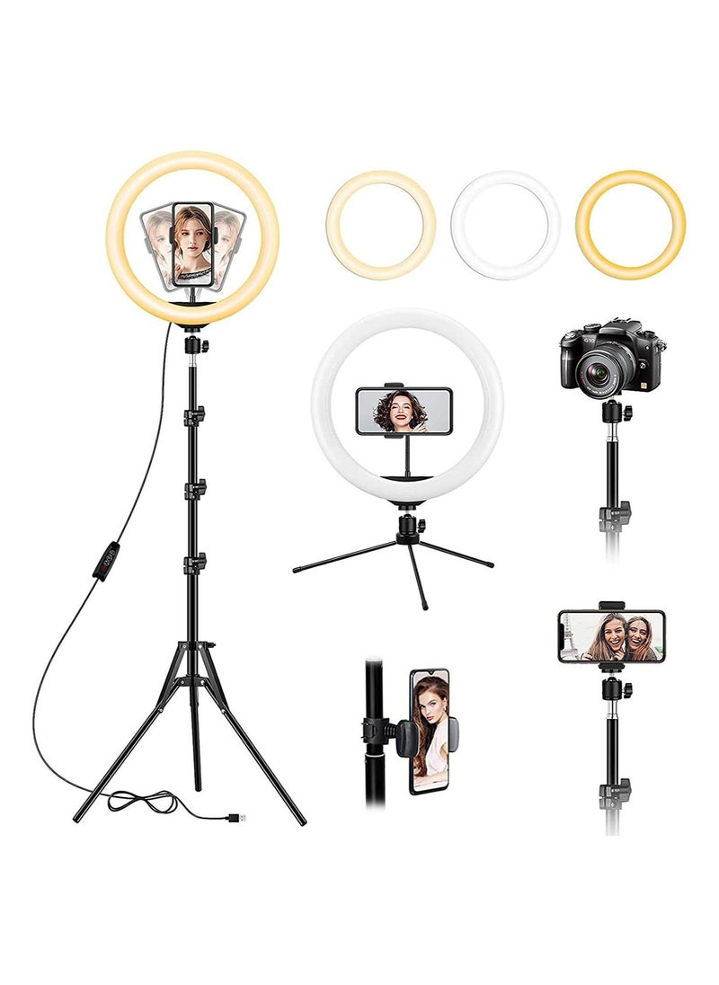 10 inch Ring Light with Floor Tripod and Desk Stand for LED Circle Light with Phone Holder, for Photo Selfie, Video Recording - Image 2