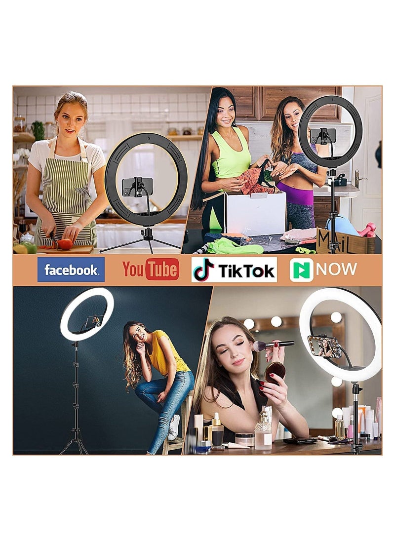 10 inch Ring Light with Floor Tripod and Desk Stand for LED Circle Light with Phone Holder, for Photo Selfie, Video Recording - Image 5