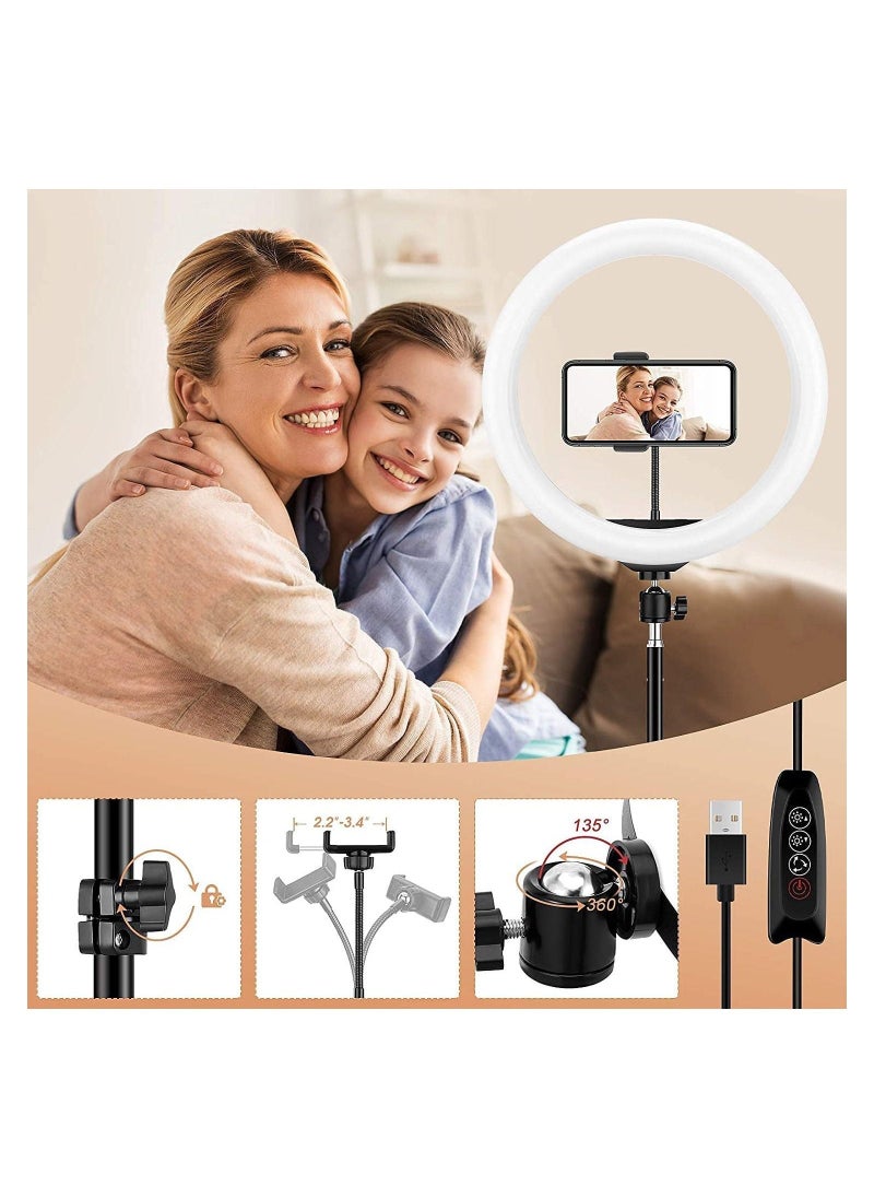 10 inch Ring Light with Floor Tripod and Desk Stand for LED Circle Light with Phone Holder, for Photo Selfie, Video Recording - Image 3