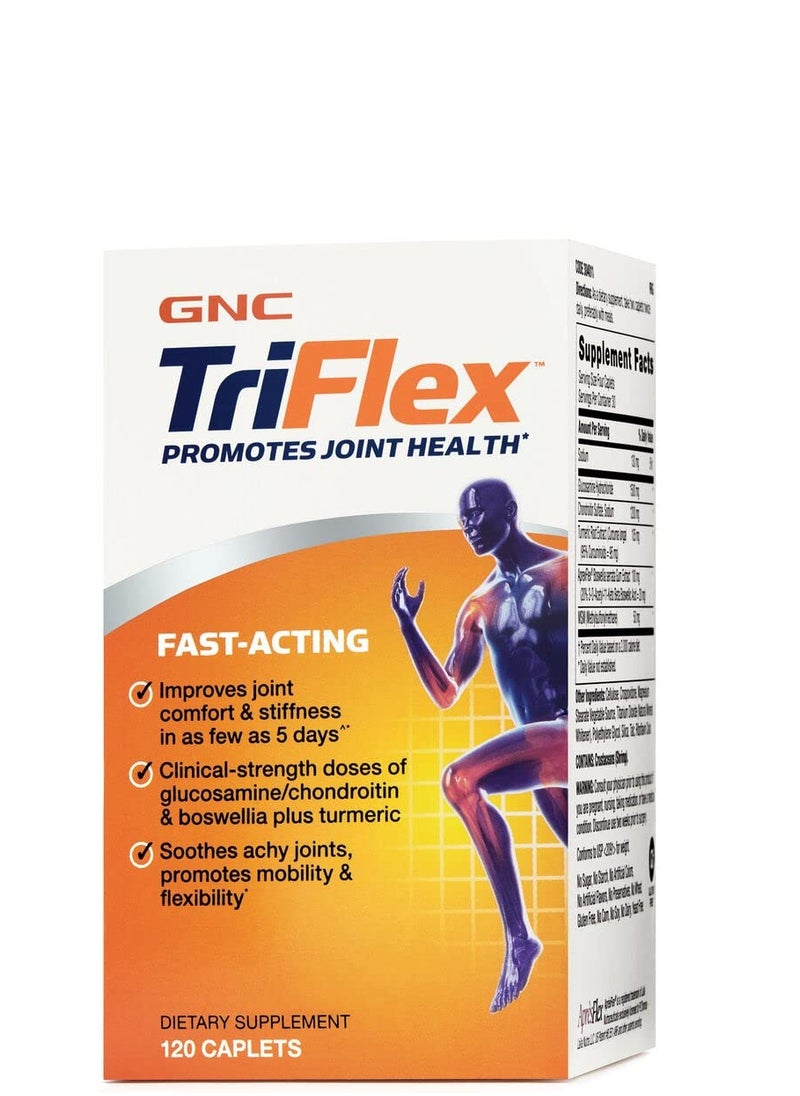 GNC - GNC TriFlex Fast-Acting | Improves Joint Comfort and Stiffness, Clinical Strength Doses of Glucosamine/Chondroitin and Boswellia- Plus Turmeric | 120 Caplets - Image 1