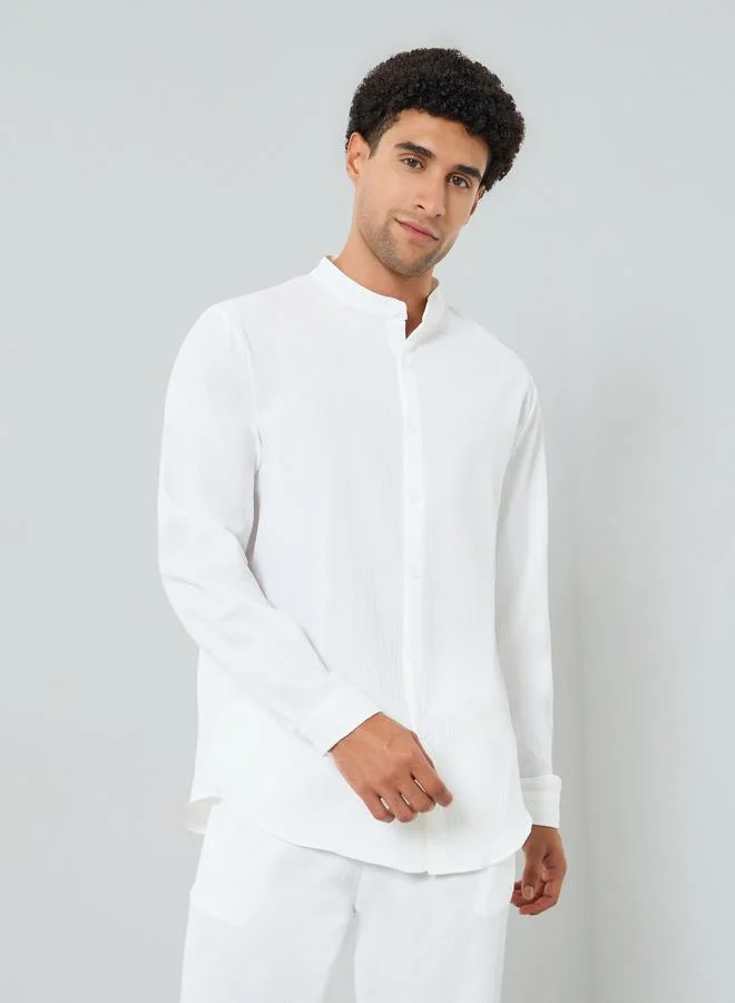 Take Two Men Textured Stand Collar Shirt and Pants Co-Ords