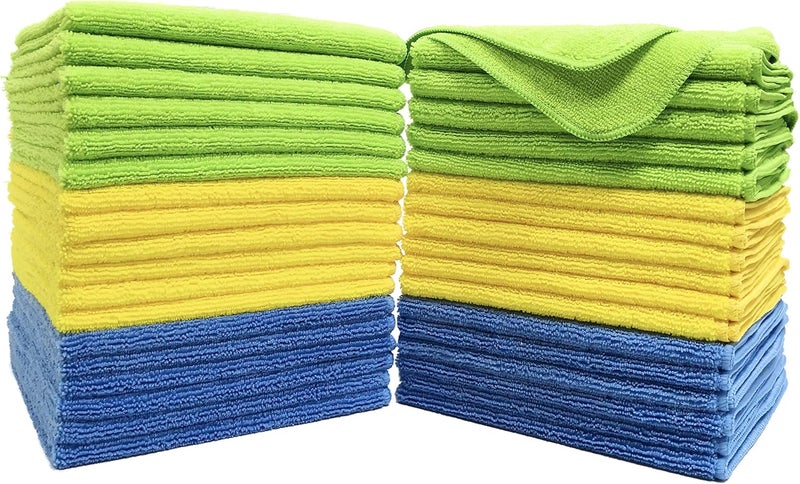 POLYTE Premium Microfiber Cleaning Towel, 16x16 in, 36 Pack (Blue, Green, Yellow) - Image 1