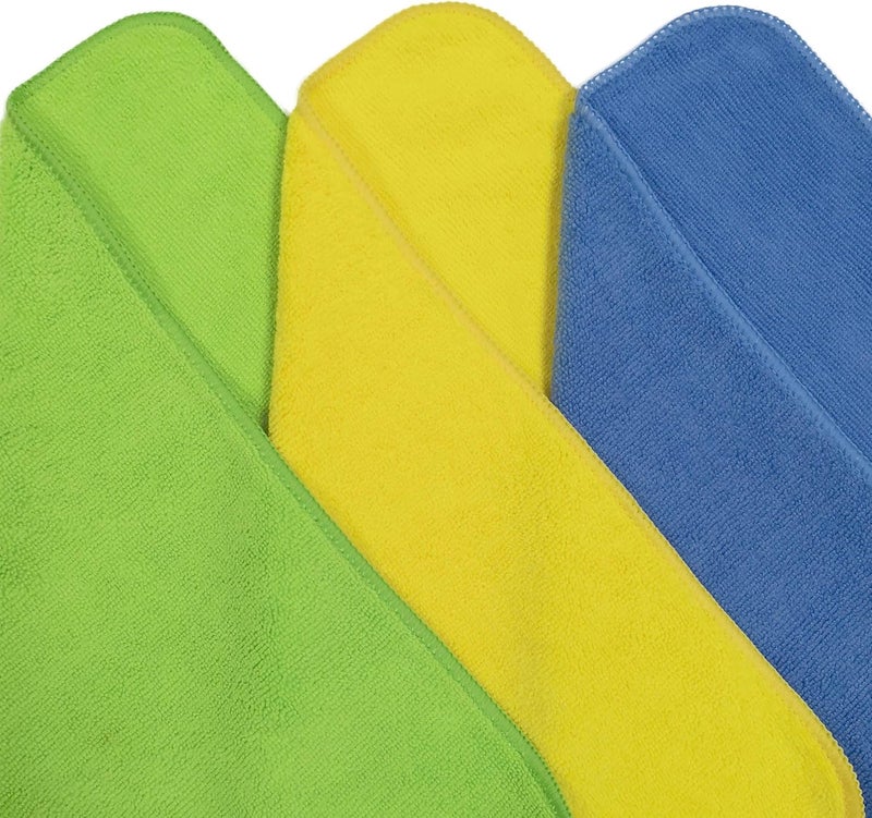 POLYTE Premium Microfiber Cleaning Towel, 16x16 in, 36 Pack (Blue, Green, Yellow) - Image 2