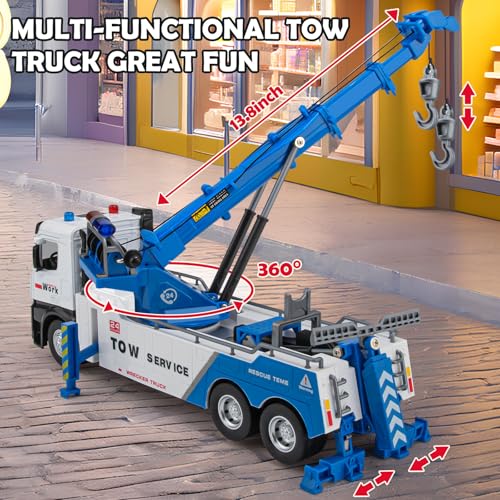 HAPYAD Tow Truck Toy for Kids Metal Tow Truck with Crane Toy Model with Lights and Sounds Construction Vehicles for 3 4 5 6 7 8 Years Old Boys - Image 5