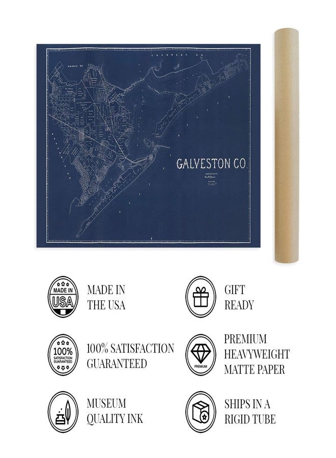 HISTORIX Vintage 1935 Galveston County Texas Map Poster - 24x36 Inch Vintage Map of Galveston - Galveston County Wall Art Blueprint Showing Land Ownership Real Property - Galveston Texas Map - Image 4