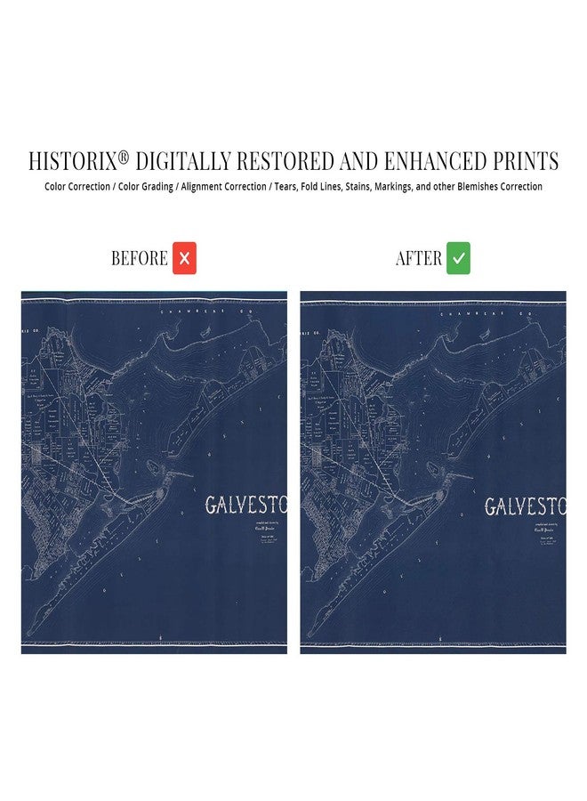HISTORIX Vintage 1935 Galveston County Texas Map Poster - 24x36 Inch Vintage Map of Galveston - Galveston County Wall Art Blueprint Showing Land Ownership Real Property - Galveston Texas Map - Image 3