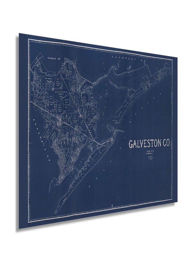 HISTORIX Vintage 1935 Galveston County Texas Map Poster - 24x36 Inch Vintage Map of Galveston - Galveston County Wall Art Blueprint Showing Land Ownership Real Property - Galveston Texas Map - Image 1