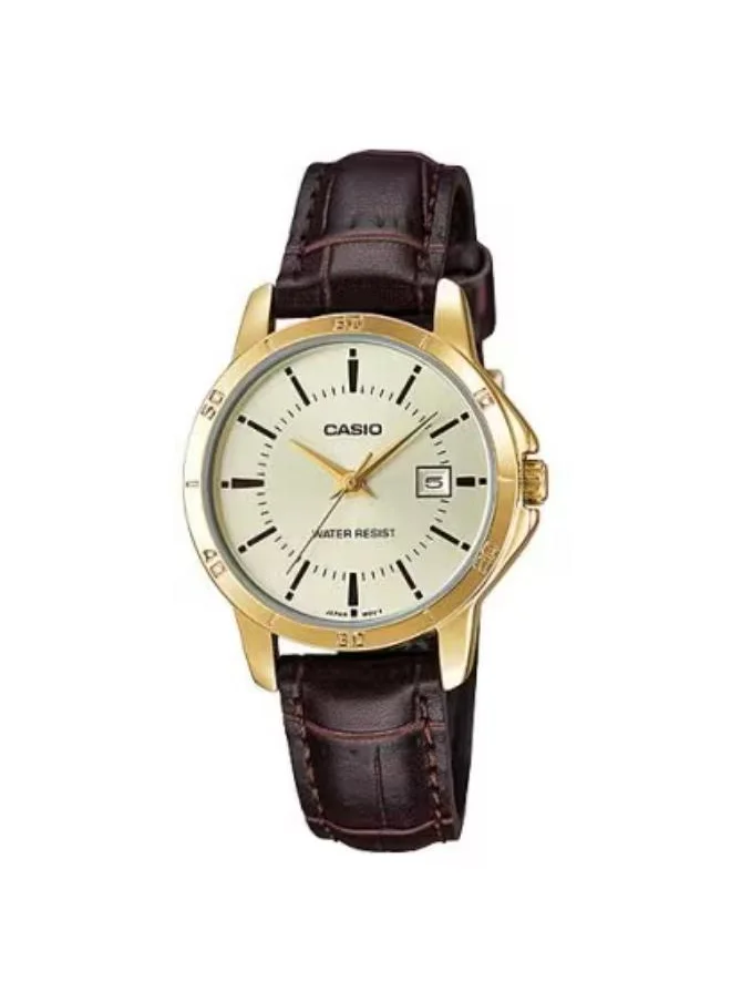 CASIO Women's Analog Display Watch With Brown Leather Strap - LTP-V004GL-9AUDF