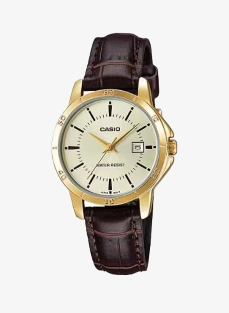 CASIO Women's Analog Display Watch With Brown Leather Strap - LTP-V004GL-9AUDF