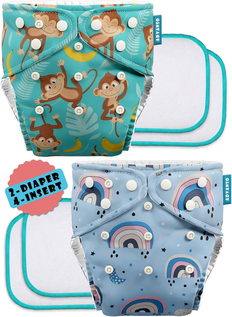 Advanso Leakage Proof cloth diapers for babies, high absorbent 2 reusable diaper 4 insert pad combo pack washable cloth diaper free size 5-18kg adjustable pocket cover 63 - Image 1