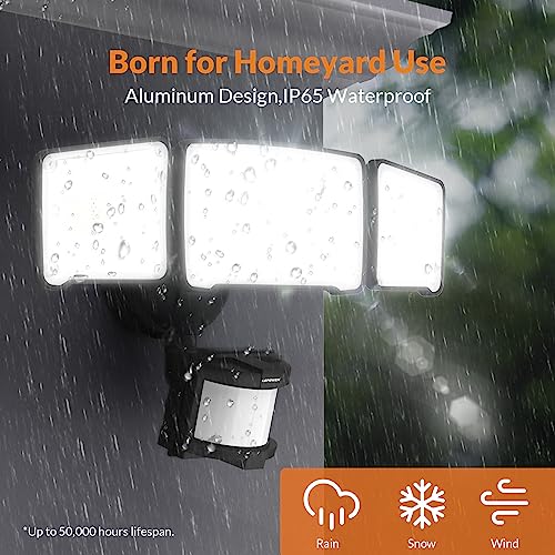LEPOWER LED Motion Sensor Security Lights, 3 Head Motion Detected, 38W, 4200LM, Waterproof IP65, 5500K, Full Metal for Outdoor, Garage, Porch, Yard (Black) - Image 5