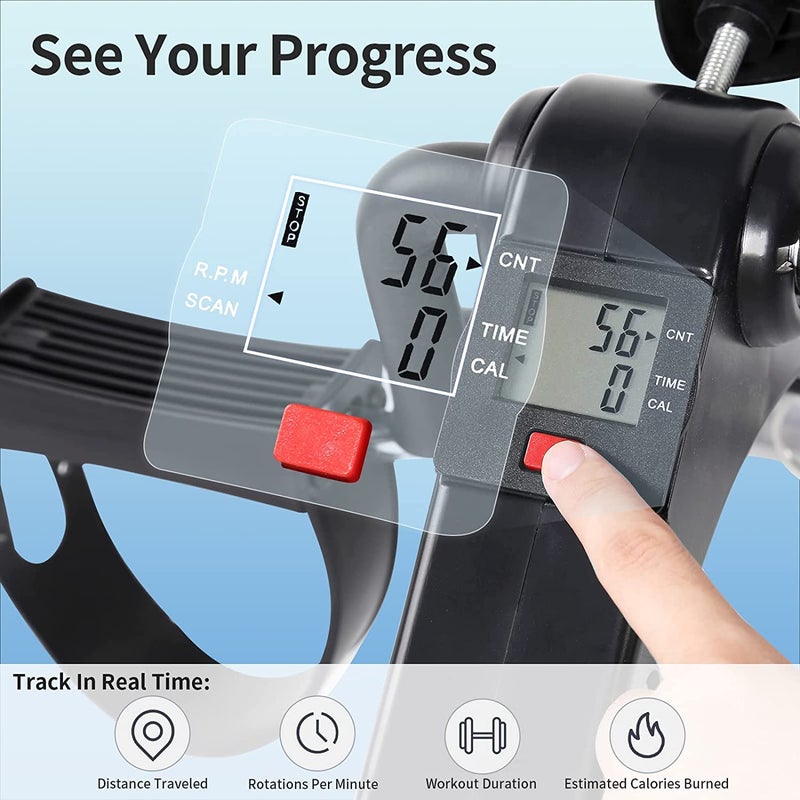 Pedal Exerciser Bike Portable Home Fitness Mini Exercise Bike Arm Leg Folding Exerciser Fitness Cycling with LCD Monitor and Adjustable Resistance None Slip Mat Included - Image 3