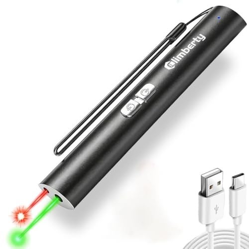 Climberty® USB-C Rechargeable Dual-Color Laser Pointer with Green 3000m Range & Red 1000m Range, Aluminum Laser Light Pen for Presentation, Teaching, Pet Play - Image 1