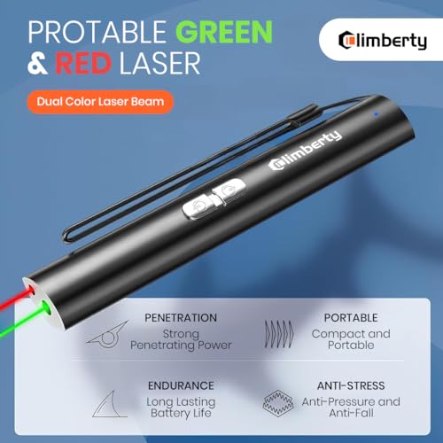 Climberty® USB-C Rechargeable Dual-Color Laser Pointer with Green 3000m Range & Red 1000m Range, Aluminum Laser Light Pen for Presentation, Teaching, Pet Play - Image 2