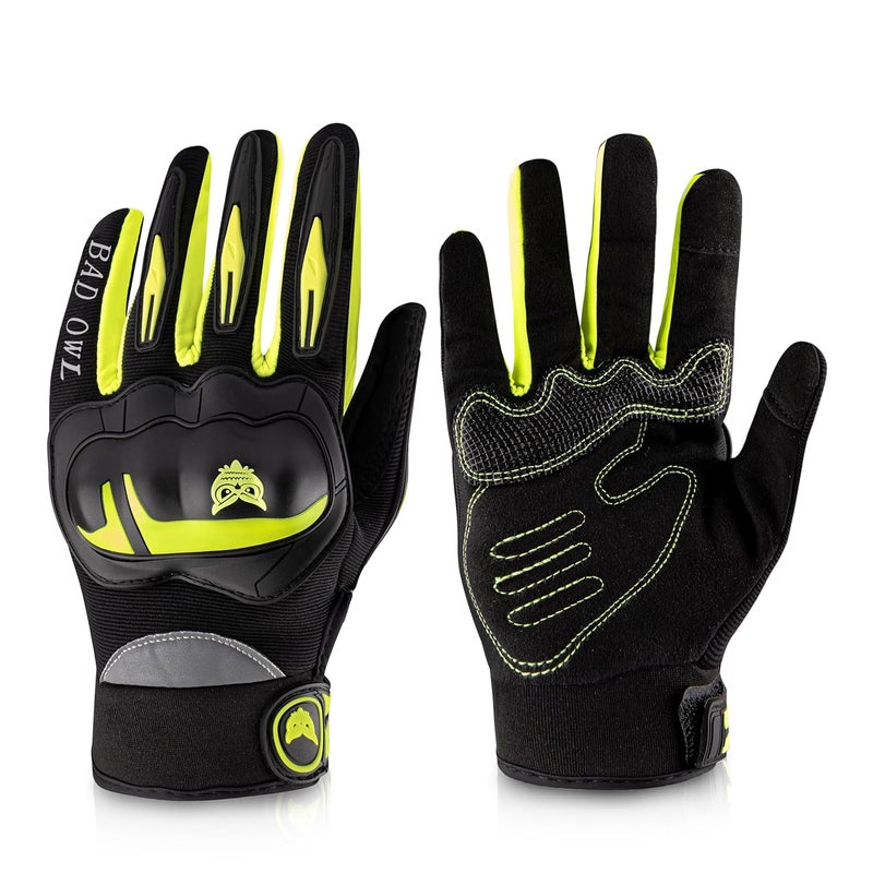 BADOWL RYDON Knuckle Protection Riding Gloves | Anti-Slip Grip & Touchscreen Sports Gloves | Durable, Breathable, All-Weather Design (NEON Green, M) - Image 1