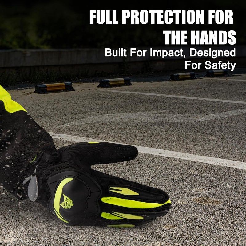 BADOWL RYDON Knuckle Protection Riding Gloves | Anti-Slip Grip & Touchscreen Sports Gloves | Durable, Breathable, All-Weather Design (NEON Green, M) - Image 4