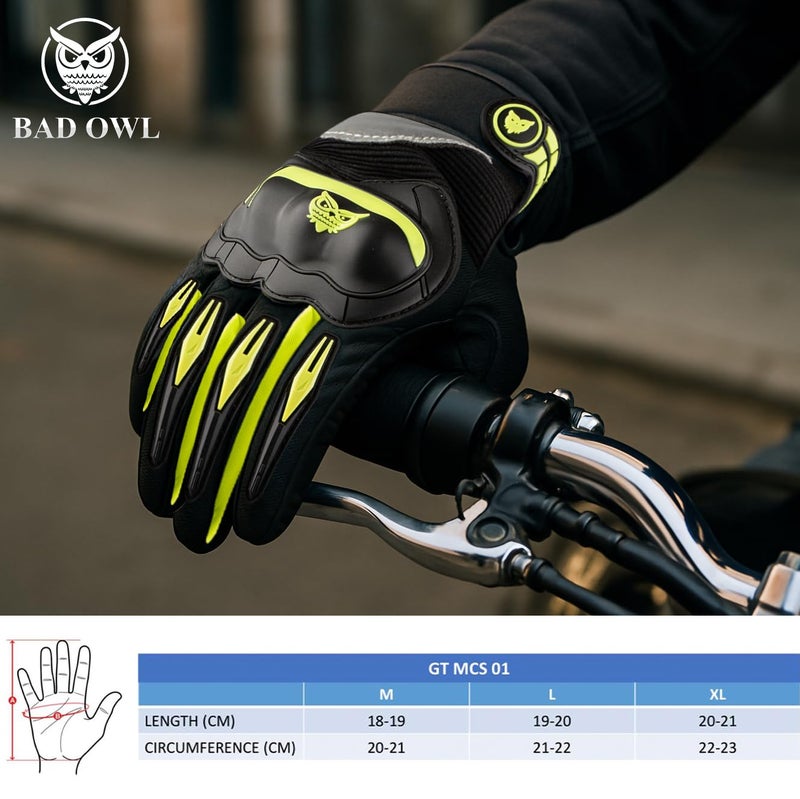 BADOWL RYDON Knuckle Protection Riding Gloves | Anti-Slip Grip & Touchscreen Sports Gloves | Durable, Breathable, All-Weather Design (NEON Green, M) - Image 2