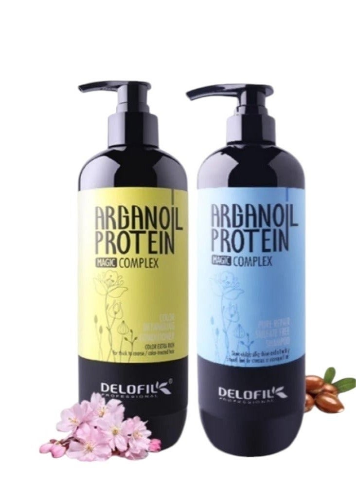 Delofil Argan Oil & Protein Set – Professional Shampoo & Conditioner for Hair Repair and Nourishment (500ml each). - Image 1