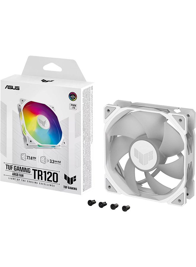 ASUS TUF Gaming TR120 ARGB Fan | 3.3mm H2O, 120mm Fans, 28mm Frame, Up to 2000 rpm Fan Speed, 77.4 CFM Airflow, Aura Sync Compatiblity, PWM Control, Single Pack White - Image 1