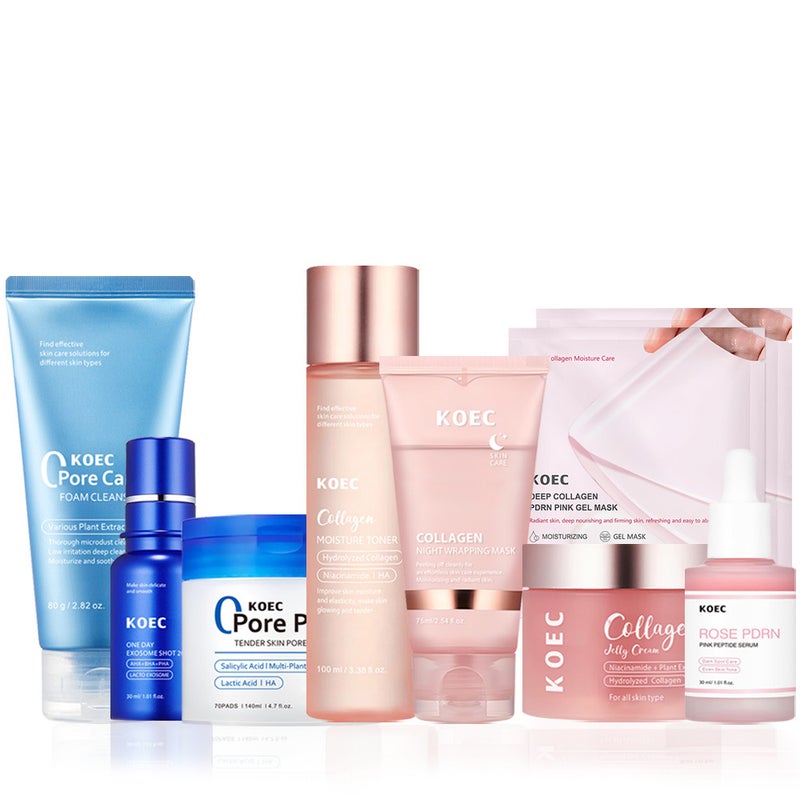 Koec Collagen Facial Skin Care 8 Pieces Set Of Mask Cream Essence Cleansing Cotton Piece Tk Explosive - Image 2