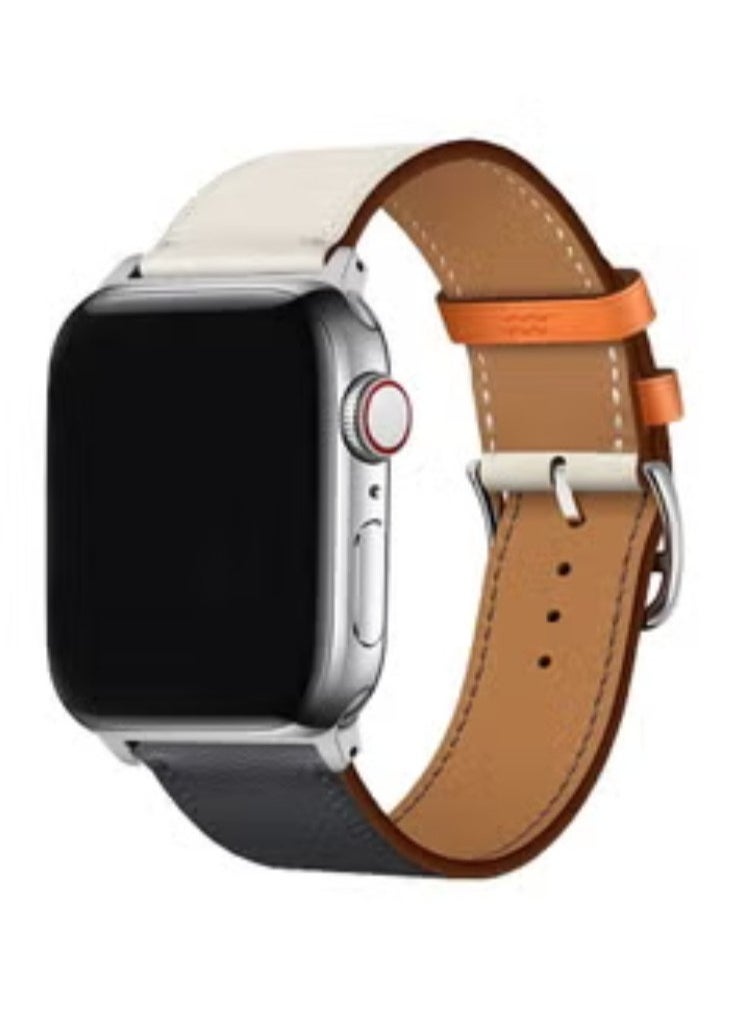 Generic - Replacement Strap Swift Leather Single Tour Band For Apple Watch 44mm Blue/White/Orange - Image 1